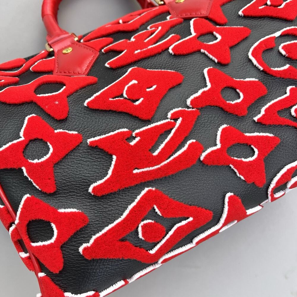 Louis Vuitton Speedy Bandouliere 25 Urs Fischer Black And Red Velvet And Leather - Picture 2 of 14